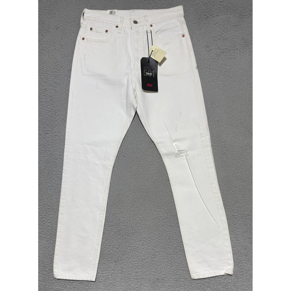 Levis Premium 501 Jeans High Rise Skinny Leg Womens 28x29 White Big E See Desc *